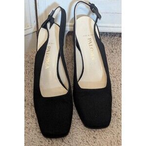 Paloma Picasso Black Square-Toe Pump Slingback Heels 6.5B Made in Italy